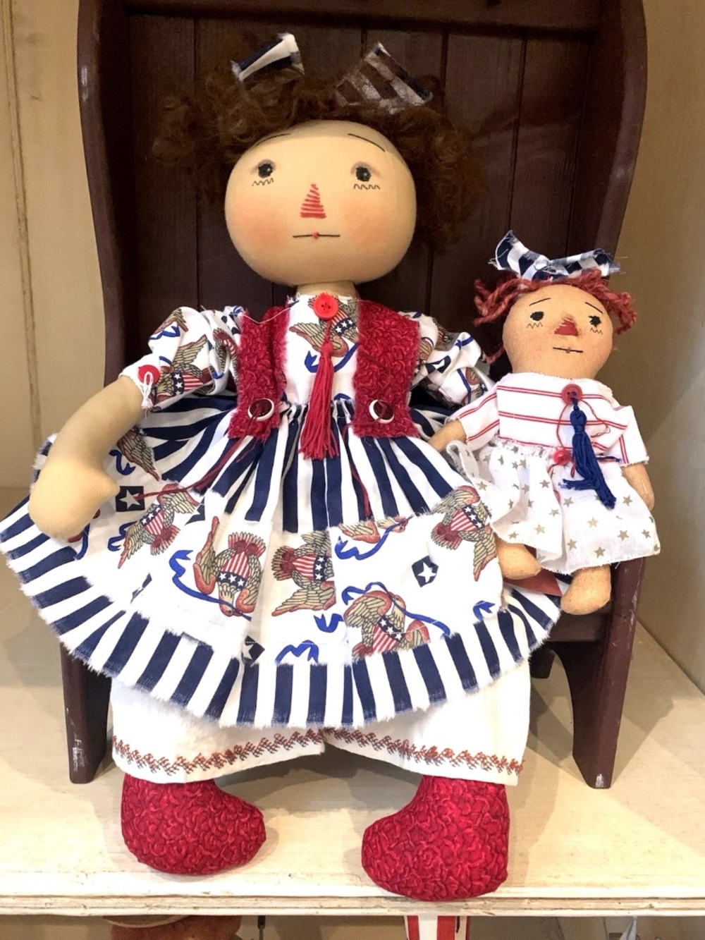 Primitive folk art raggedy ann patriotic Americana Mommy & Me Dolls